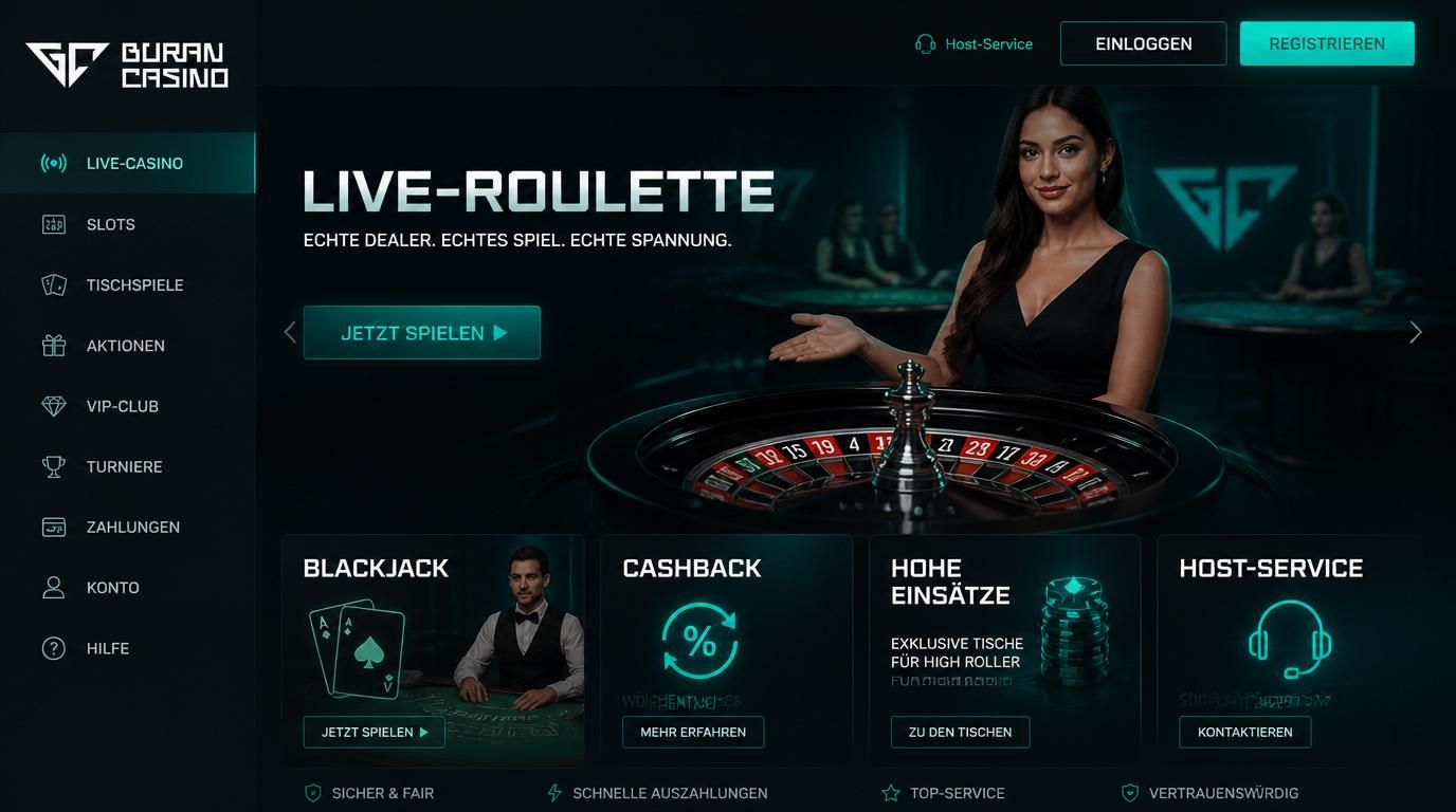 Live-Casino-Tisch mit Roulette und Blackjack, Cashback-Anzeige