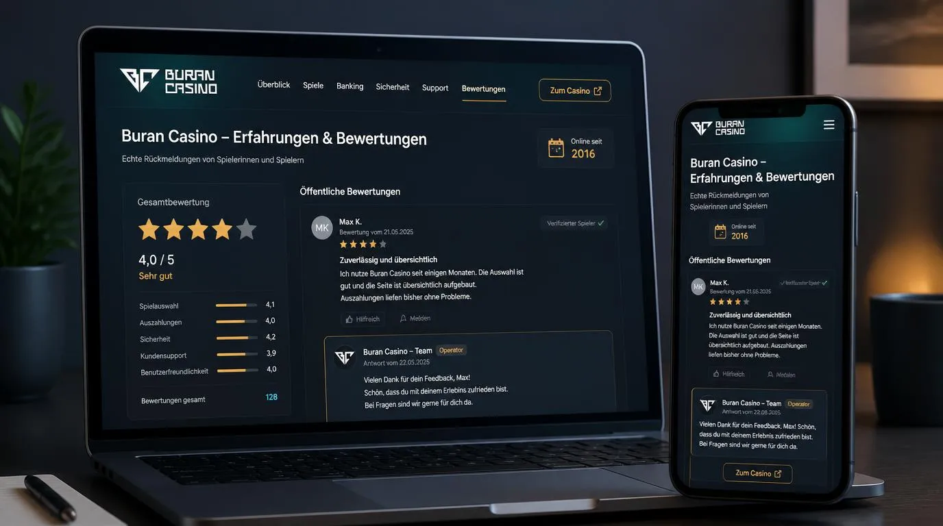 Casino-Oberfläche mit öffentlichem Spielerfeedback und sichtbarer Antwort des Anbieters
